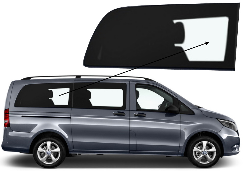 Бічне скло Mercedes Vito 2014-2023 салону заднє праве середня база, фото 1