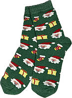 Носки махровые женские | тёплые носки новогодние для женщин Зелёный Санта