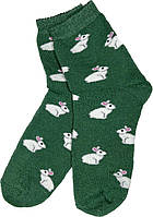 Носки махровые женские | тёплые носки новогодние для женщин Зелёный Зайка