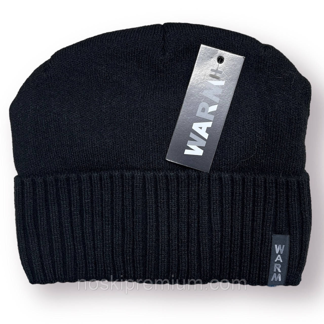 Шапка чоловіча "Кнопка закот" вовняна на флісі з закотом Warm, розмір 54-58, чорна, 020142, фото 1