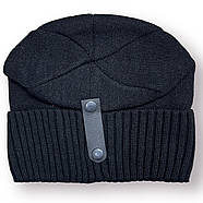 Шапка чоловіча "Кнопка закот" вовняна на флісі з закотом Warm, розмір 54-58, чорна, 020142, фото 2