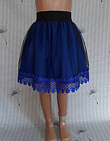 Дитяча синя спідничка з мереживом, на резинці, розмір 128