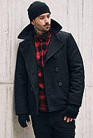 Мужское зимнее двубортное пальто бушлат pea coat black Brandit черного цвета (XL)