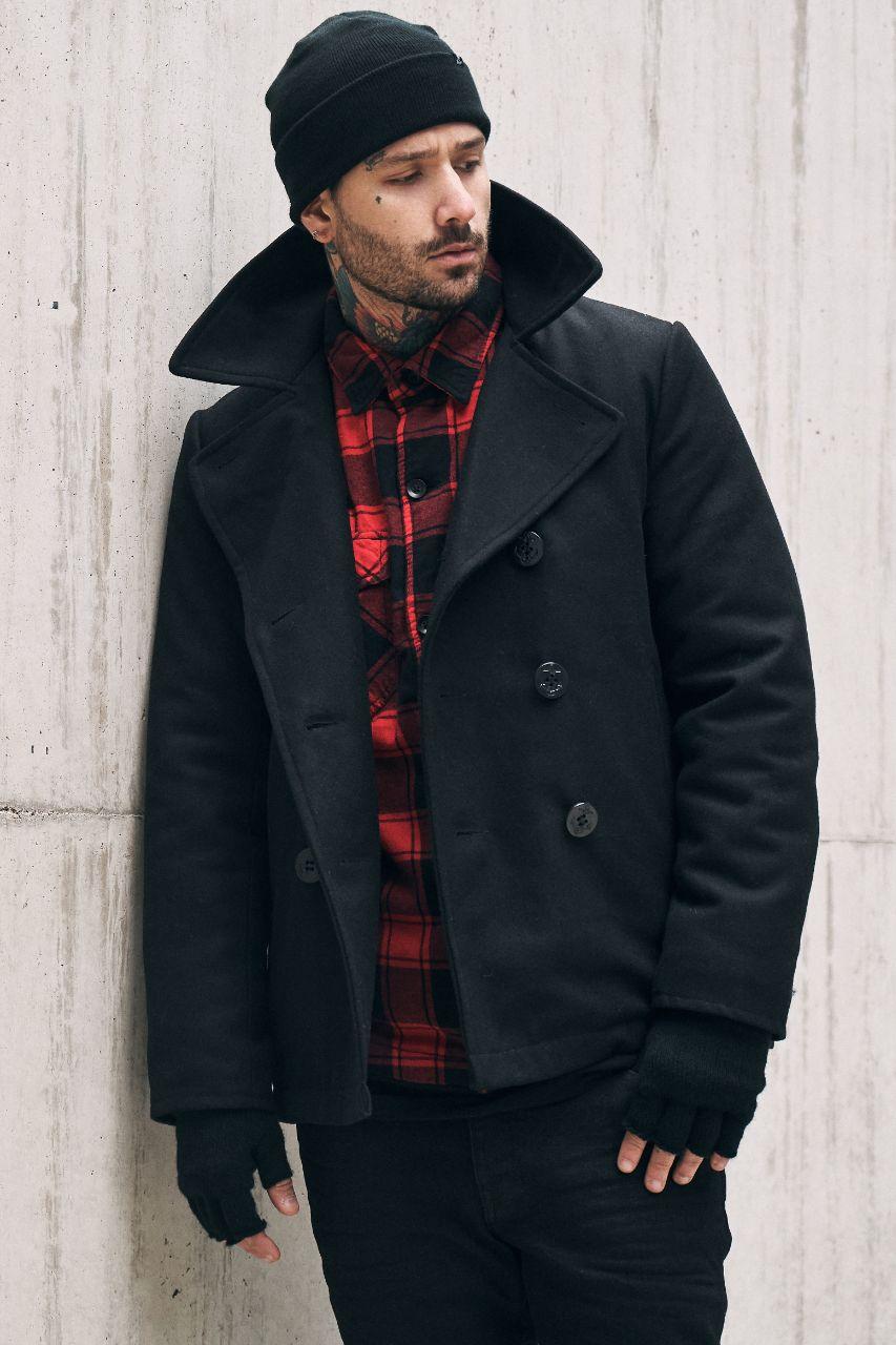 Чоловіче зимове двобортне пальто бушлат pea coat black Brandit чорного кольору (XL)