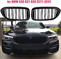 Решетки радиатора двойные ноздри BMW G30 G31 G38 5 Серии БМВ Г30 Г31 Г38 стиль M5 Черный глянец