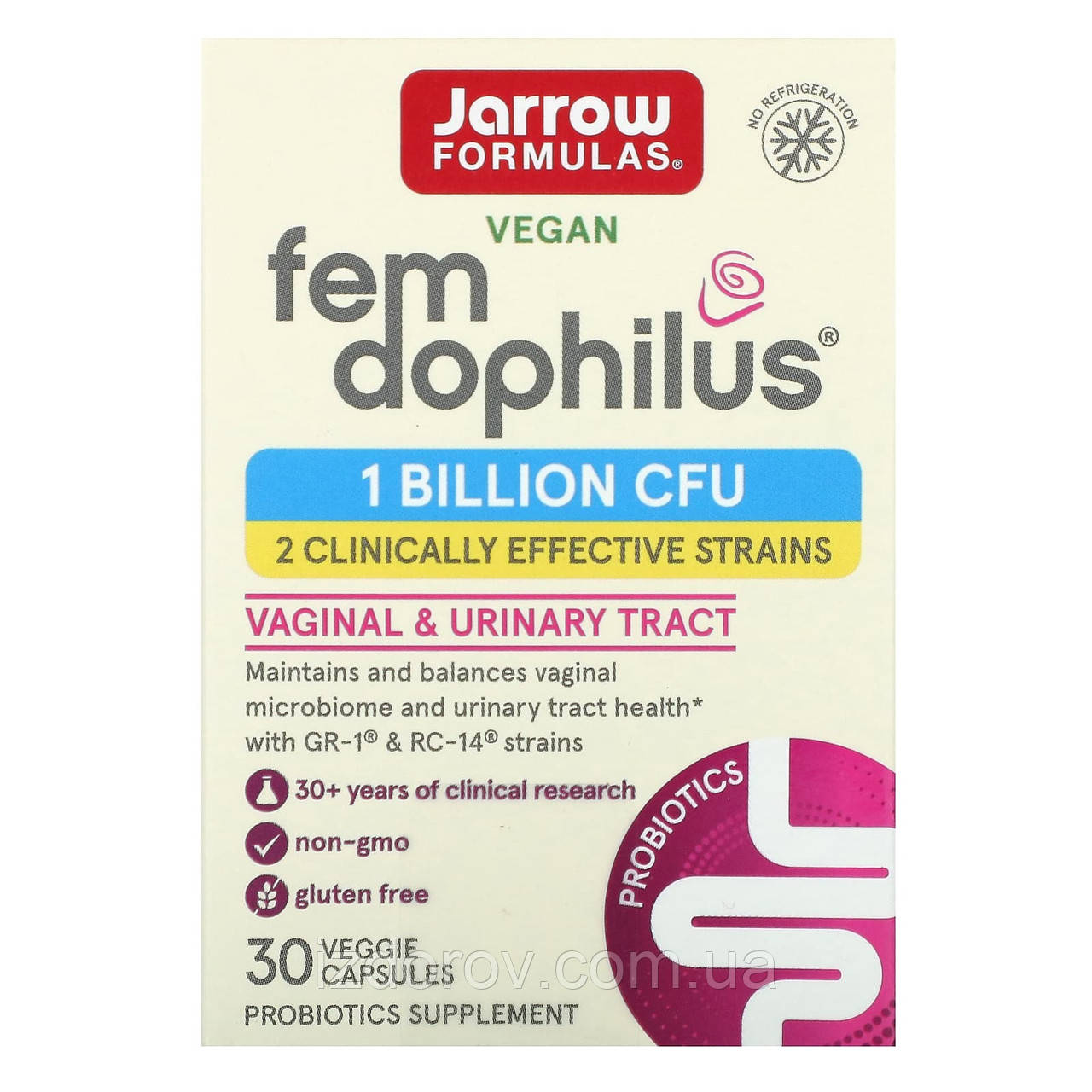 Пробіотики для жінок Jarrow Formulas Fem Dophilus для здоров'я статевої системи 30 рослинних капсул