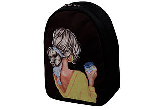 Рюкзак для вишивання бісером "Дівчина з кавою", чорний, Мод3 No68, 34*26*11см, ЮМА