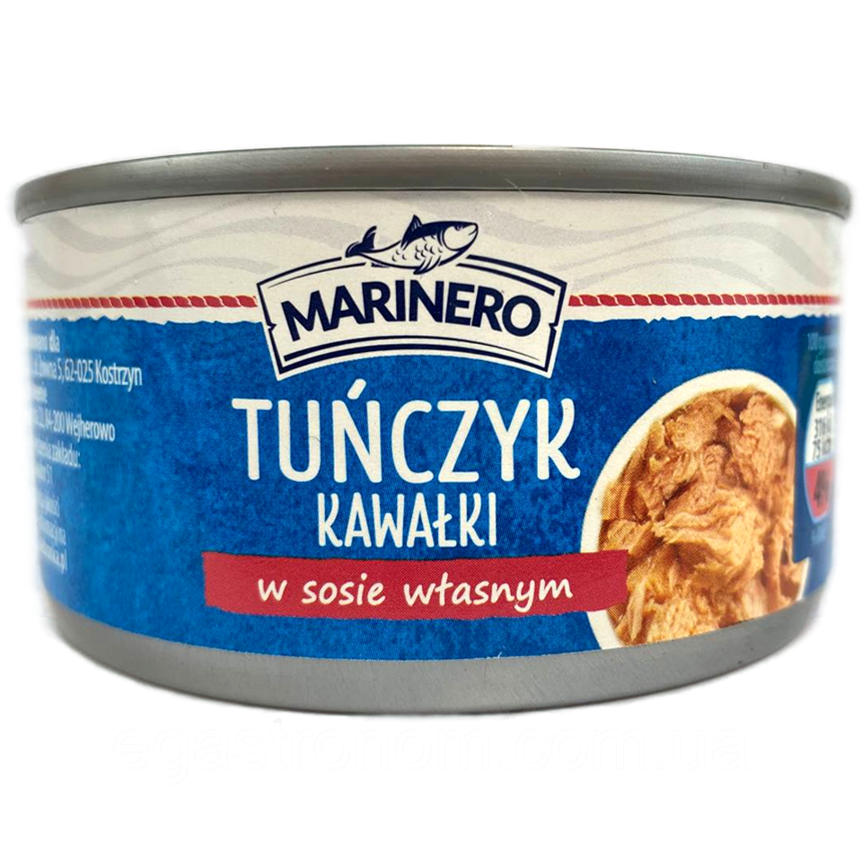 Тунець у власному соці ж/б Марінеро Marinero 130/185g 24шт/ящ (Код: 00-00015332)