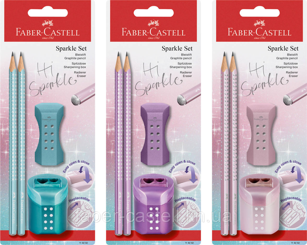 Набір Faber-Castell Sparkle set, 2  чорнографітних олівця + стругачка та гумка, 118282