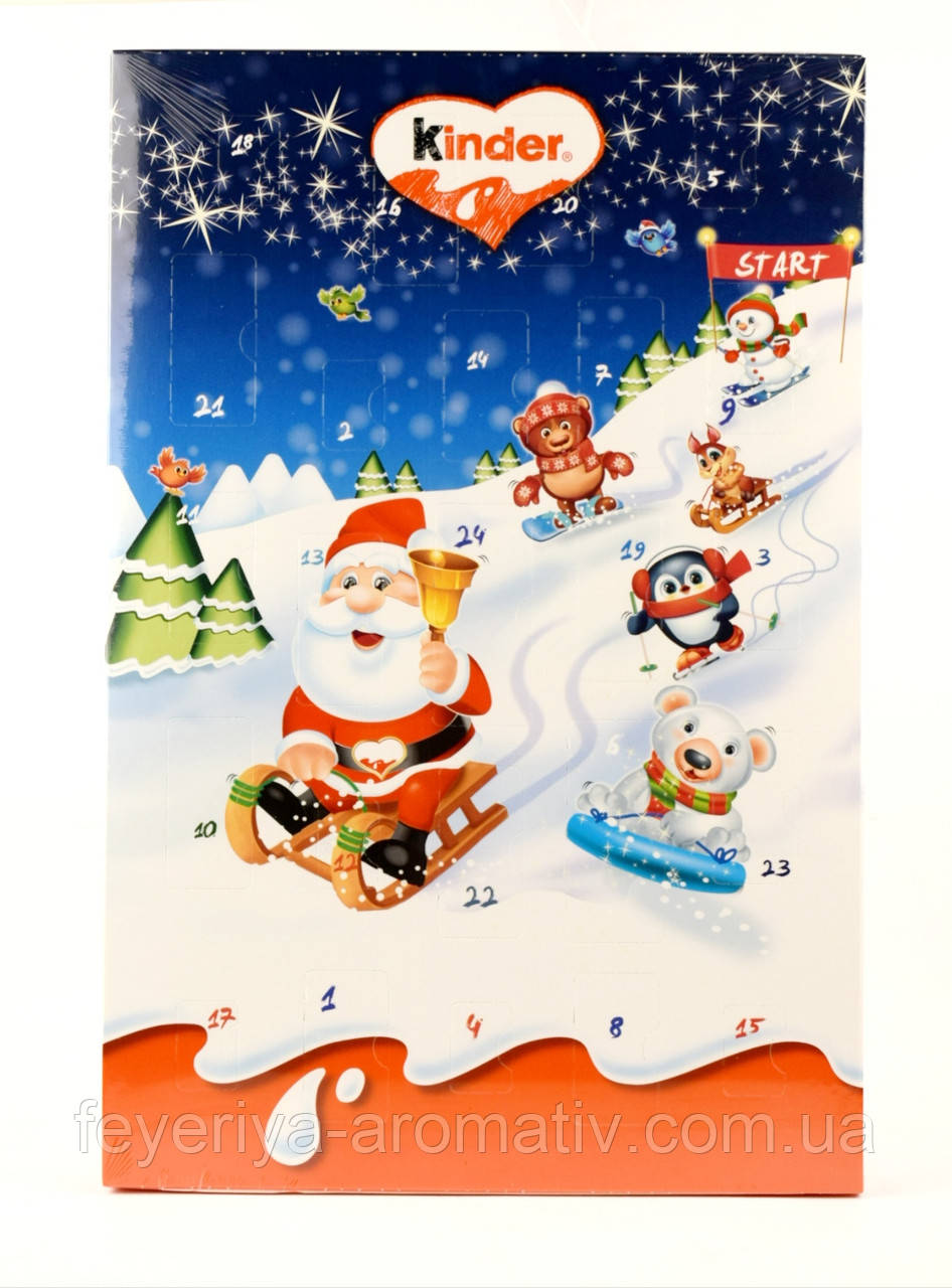 Адвентичный новогодний календарь с молочным шоколадом Kinder 150 г Италия - фото 1 - id-p2004932978