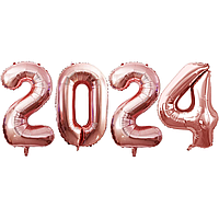 Фольговані надувні кульки цифри 2024 | Рожеве золото