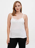 Майка жіноча EZGI біла комфортна гладка модель з тонкими бретелями, турецька якість