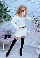 Жіночий модний костюм "Белла" пряжа - кофта і спідниця міні на кожен день (Onesize (44-50)), Білий