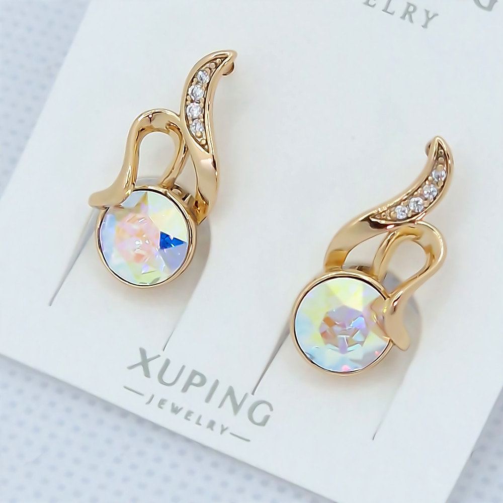Сережки ХР. Позолота 18К. Камені: Swarovski бензинового кольору. Довжина: 22 мм, ширина: 9 мм