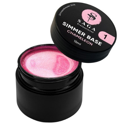 Камуфлююча база для нігтів SAGA professional Shimmer Base Chameleon №01, 15 мл, фото 1