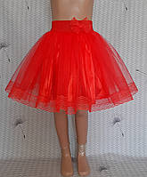 Дитяча червона спідничка в два шари фатину з мереживом, розмір 104