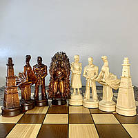 Набір шахових фігур "Гра Престолів" у кольорі омбре з деревини клена. Ручна робота. Різьба по дереву. Без дошки!