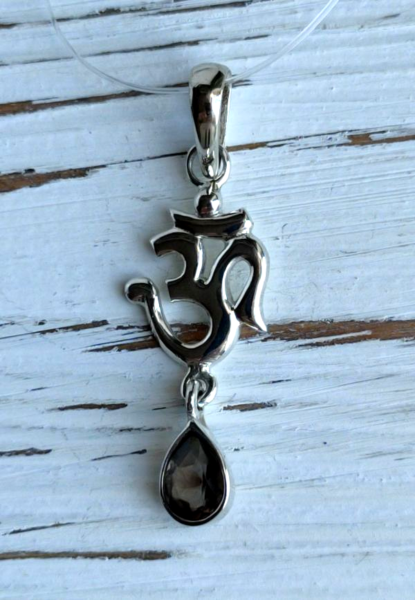 Срібний кулон Ом із димчастим кварцем, фото 1