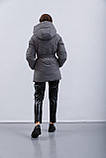 Куртка жіноча пуховик з капюшоном щільна плащівка пояс S сіра, фото 2
