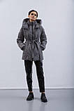 Куртка жіноча пуховик з капюшоном щільна плащівка пояс S сіра, фото 5