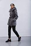 Куртка жіноча пуховик з капюшоном щільна плащівка пояс S сіра, фото 6