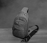 Классическая мужская сумка бананка на грудь барсетка на плечо кросс боди черная экокожа Серый