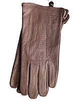 Чоловічі рукавички з натуральної шкіри, на бавовняній підкладці, коричневі рукавиці теплі, оленяча шкіра
