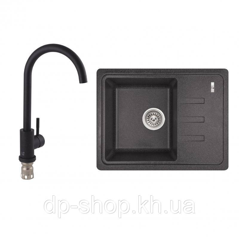 Набір: Кухонна мийка Lidz 620x435/200 BLA-03 (LIDZBLA03620435200) + Lidz Aria Змішувач для кухні 015F (k35), фото 1