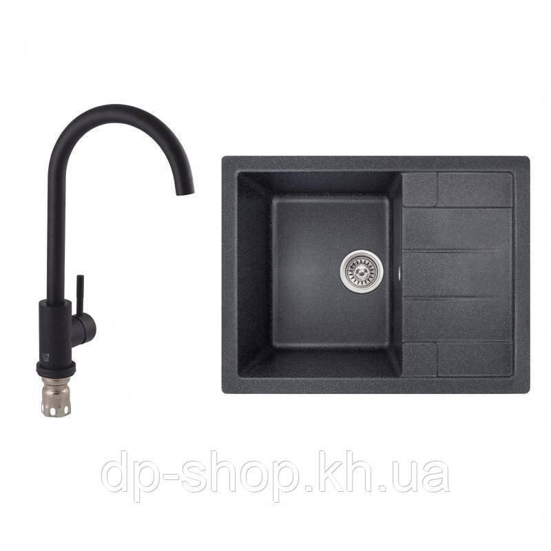 Набір: Кухонна мийка Lidz 650x500/200 BLA-03 (LIDZBLA03650500200) + Lidz Aria Змішувач для кухні 015F (k35), фото 1