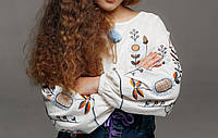 Вышиванка для девочки подростка, блуза льняная с вышивкой колосками 152