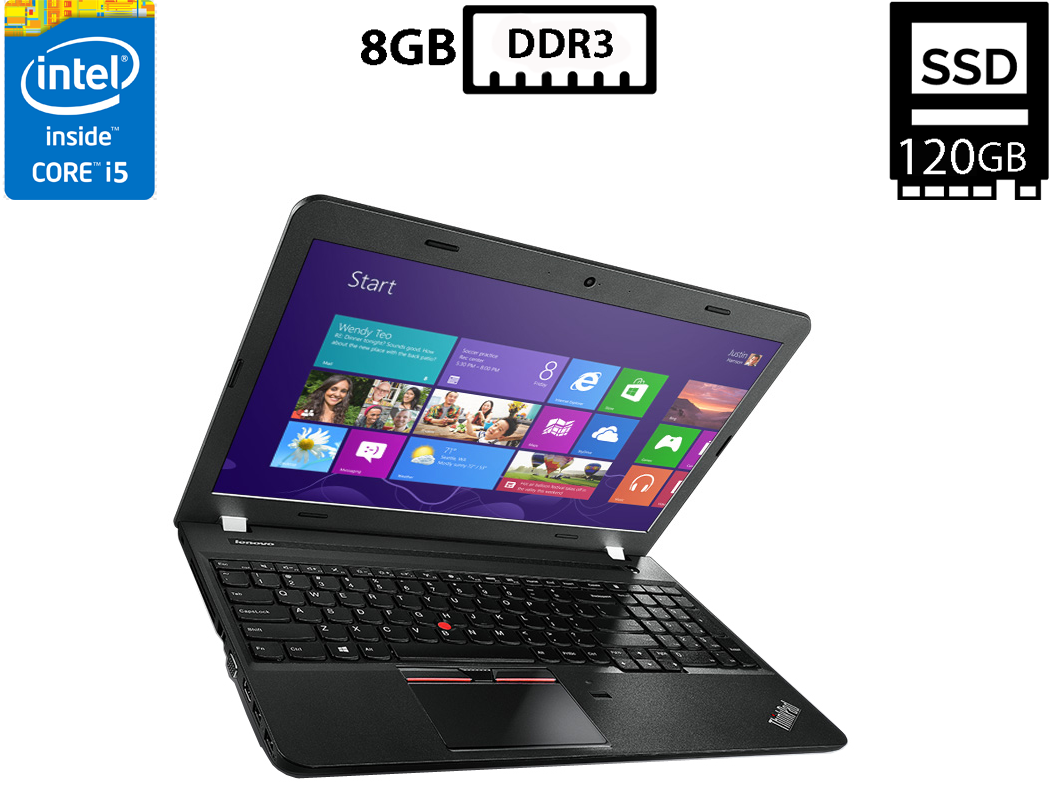 Ноутбук Lenovo Edge E550/15.6"TN 1366x768/Core i5-5200U 2.20GHz/8GB DDR3/SSD 120GB/Intel HD Graphics Б/В