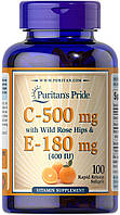 Витамин С и Е с шиповником, Vitamin C & E with Rose Hips, Puritan's Pride, 500 мг/400 МЕ, 100 гелевых капсул