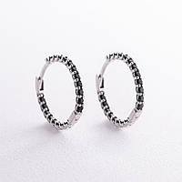 Серебряные серьги - кольца с черными фианитами OR126110 Оникс