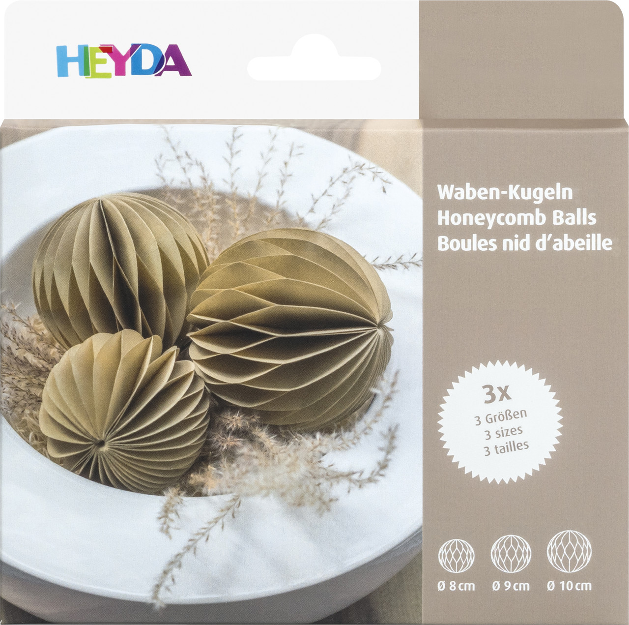 Паперові кулі стільники набір крафт 3 шт., Ø 8, 9, 10 см Heyda 204870716