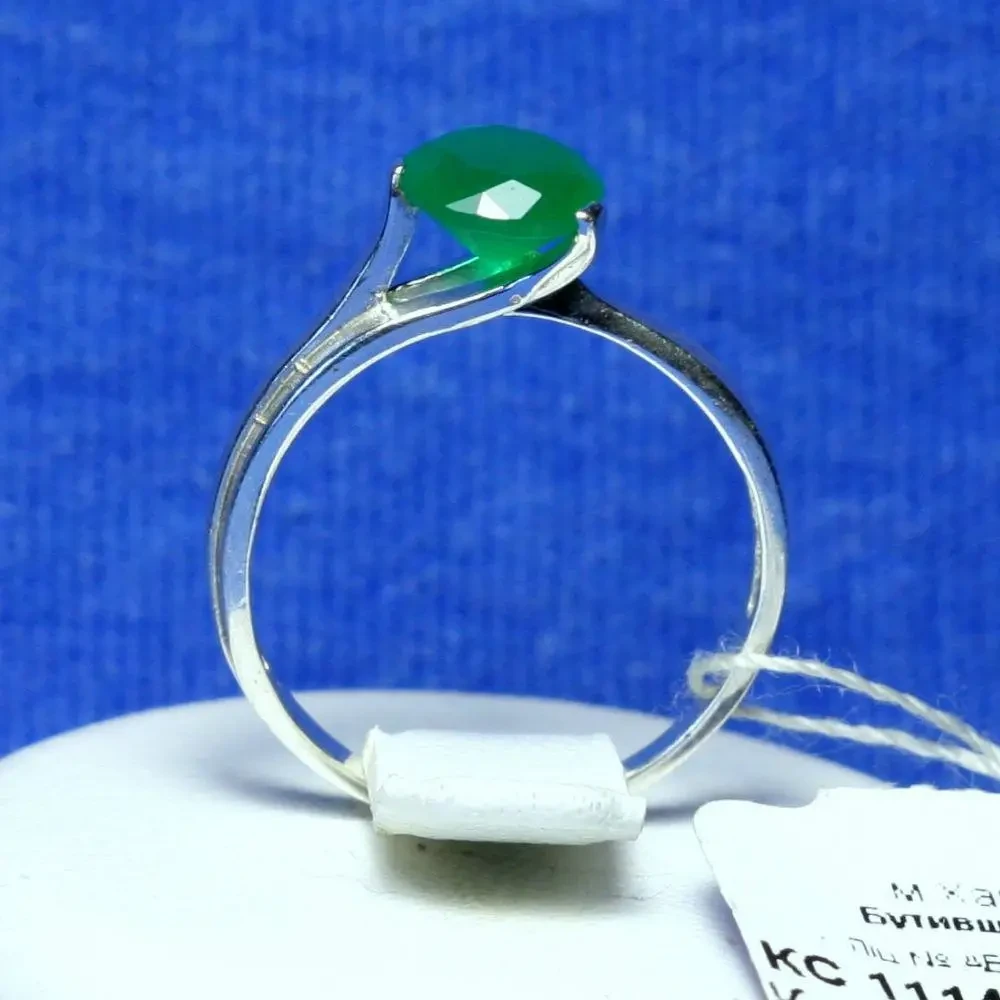 Срібна каблучка з зеленим фіанітом кс 1114із, фото 1