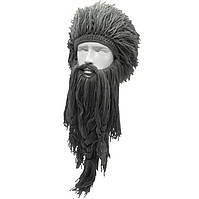 Зимова шапка вікінга з дредами і довгою бородою сіра