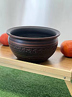 Глиняна макітра, таганок для приготування страв (чорна) "декор" на 3.5л.