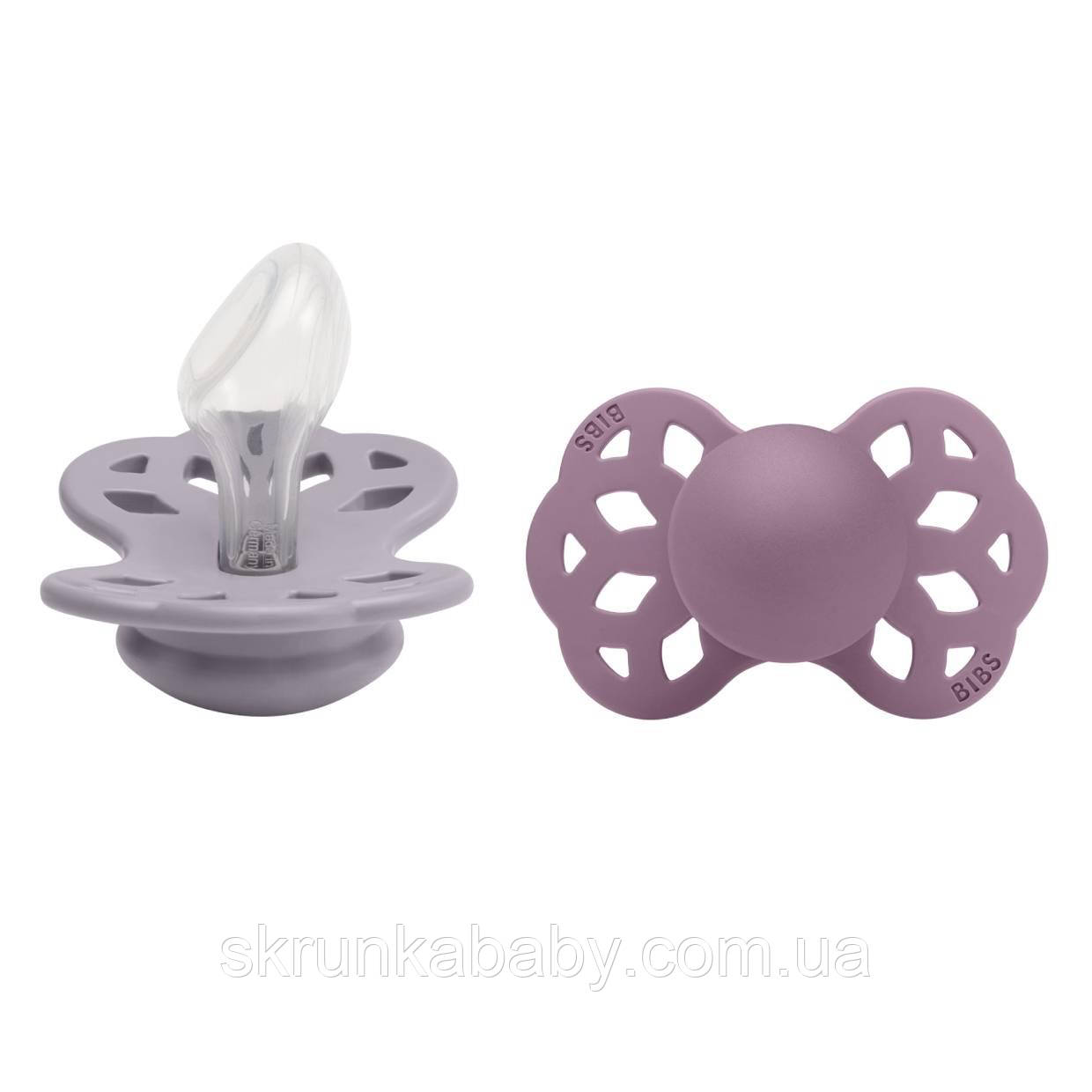Соска пустушка BIBS Infinity Silicone Anatomical 6-18міс (анатомічна) – Fossil Grey/Mauve (2 в упаковці), фото 1