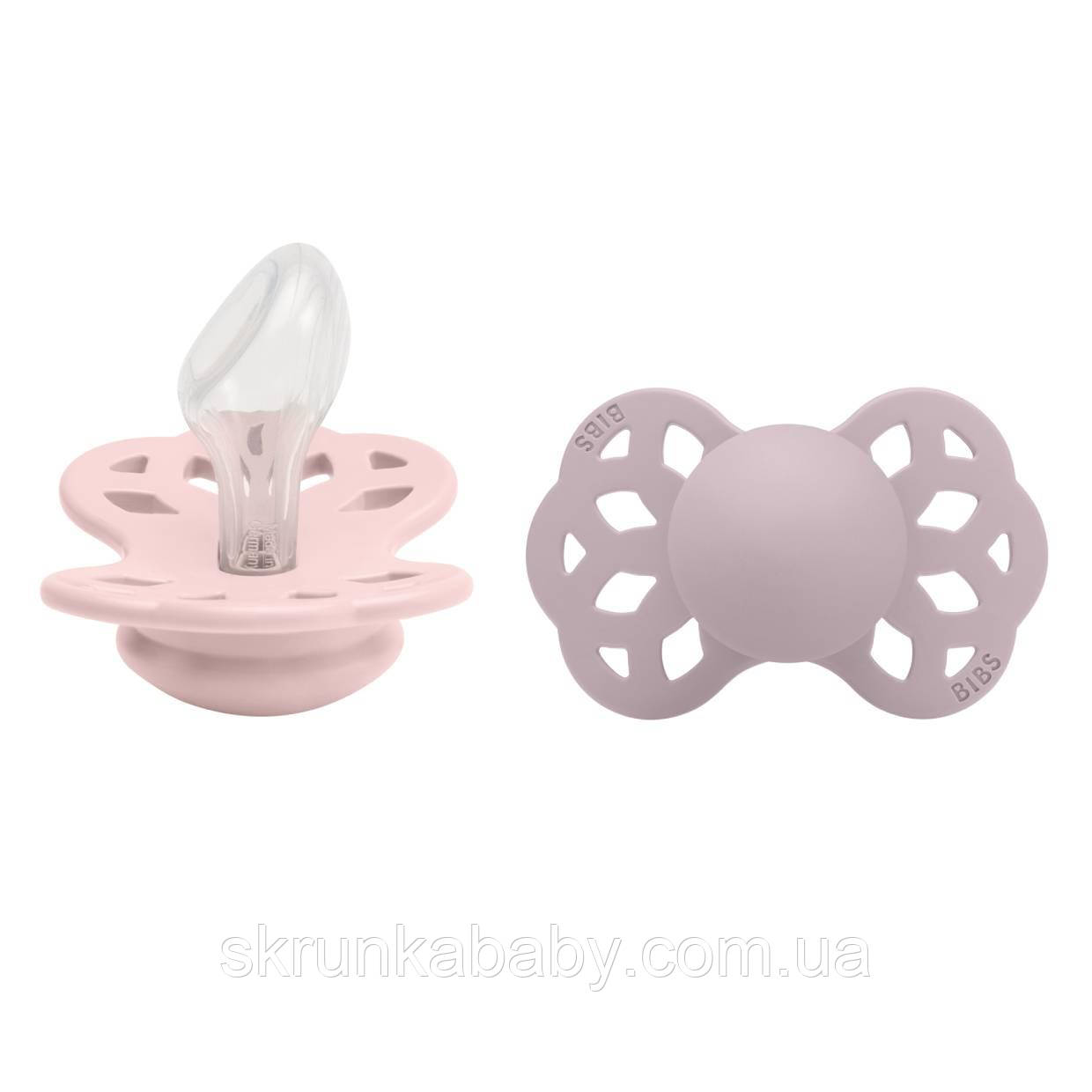Соска пустушка BIBS Infinity Silicone Anatomical 6-18міс (анатомічна) – Blossom/Dusky Lilac (2 в упаковці), фото 1
