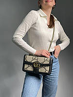 Женская сумка клатч Gucci GG Large Marmont Beige/Black (бежевая) KIS13065 подарочная очень стильная Гуччи