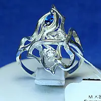 Серебряное кольцо с синим фианитом кс 1004с