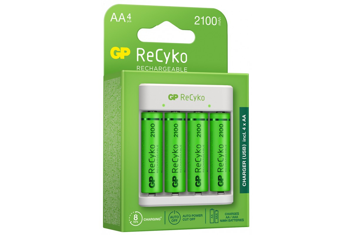 Зарядний пристрій з акумуляторами GP ReCyko E411 charger (USB) + 4хAA 2100mAh