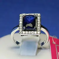 Серебряное кольцо с синим прямоугольным фианитом 1086с
