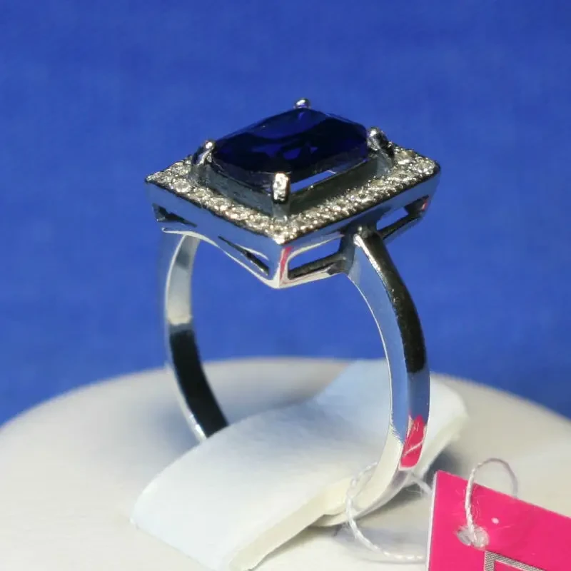 Серебряное кольцо с синим прямоугольным фианитом 1086с - фото 2 - id-p300040827