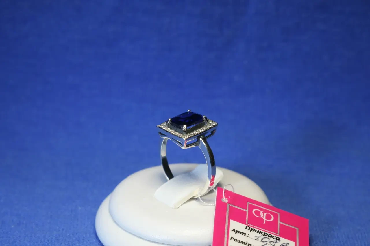 Серебряное кольцо с синим прямоугольным фианитом 1086с - фото 4 - id-p300040827