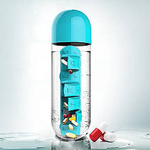 Пляшка для води з таблетницею Pill Vitamin Water Bottle Blue
