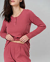 Пижама женская кофточка+брюки однотонная Рубчик бордовая