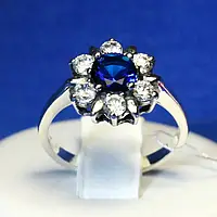 Серебряное кольцо с синим фианитом Цветок 1068с