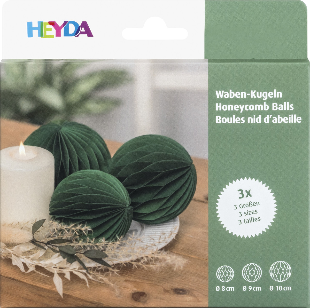 Паперові кулі стільники набір зелені 3 шт., Ø 8, 9, 10 см Heyda 204870718