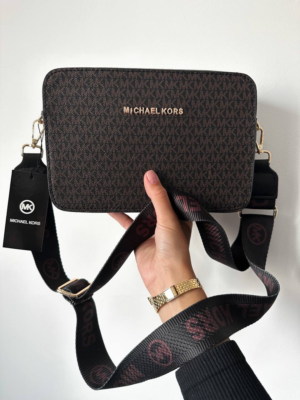 Жіноча сумка Michael Kors (чорна з коричневим) модна стильна маленька сумочка Gi11302 vkross
